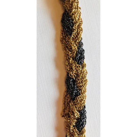 Vintage Goldtone and Black Braided Chain Statement 32" Necklace - Picture 4 of 7